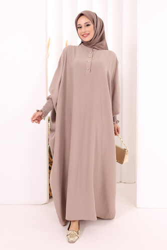 Yarasakollu Elbise 6077 Vizon - 3