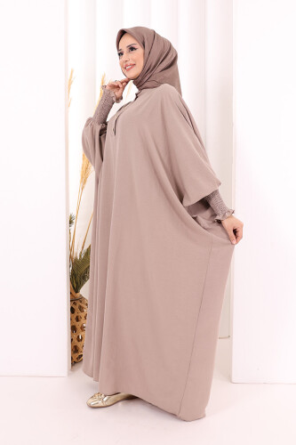 Yarasakollu Elbise 6077 Vizon - 4