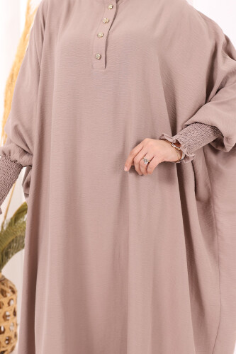 Yarasakollu Elbise 6077 Vizon - 7