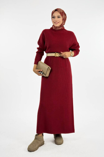 Yarım Balıkçı Yaka Elbise 18300 Bordo - Bym Fashion