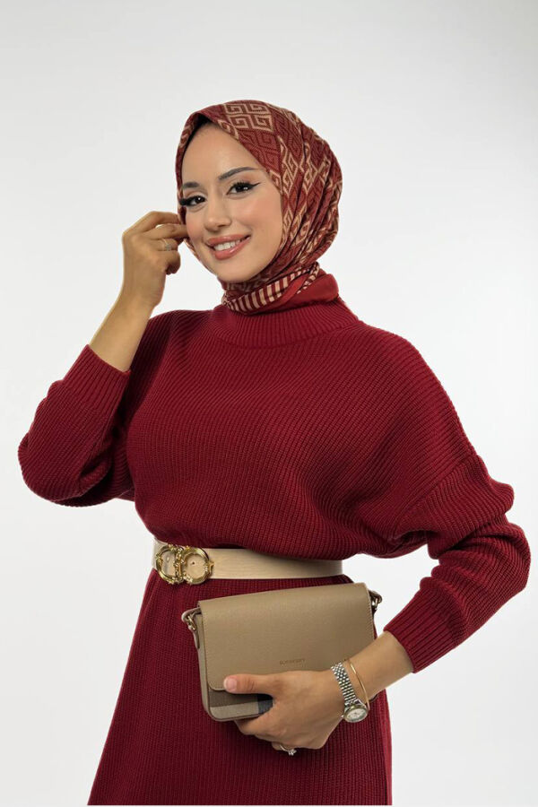 Yarım Balıkçı Yaka Elbise 18300 Bordo - 4