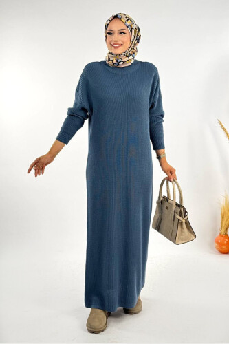 Yarım Balıkçı Yaka Elbise 18300 İndigo - Bym Fashion