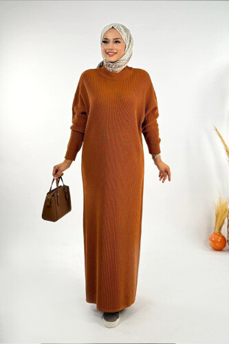 Yarım Balıkçı Yaka Elbise 18300 Taba - Bym Fashion