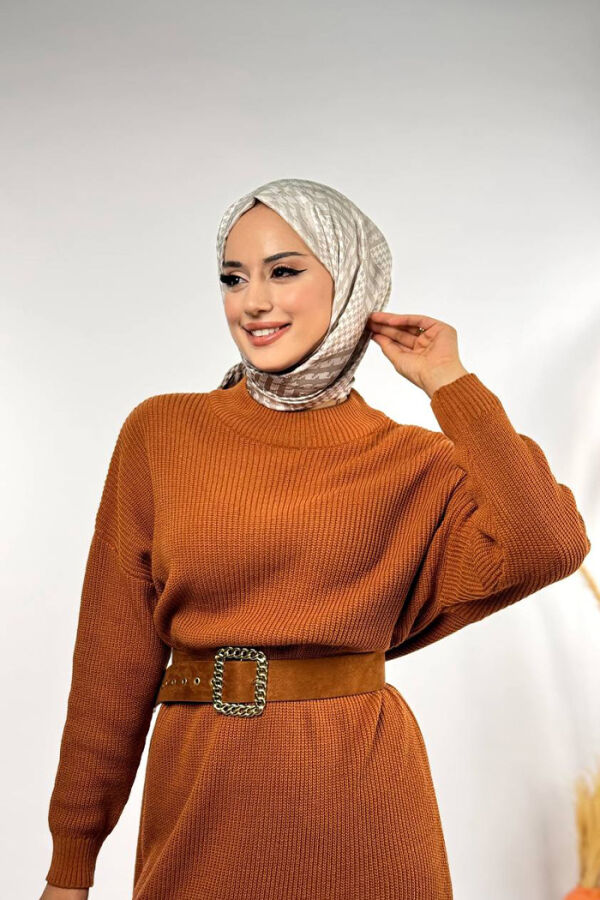 Yarım Balıkçı Yaka Elbise 18300 Taba - 4
