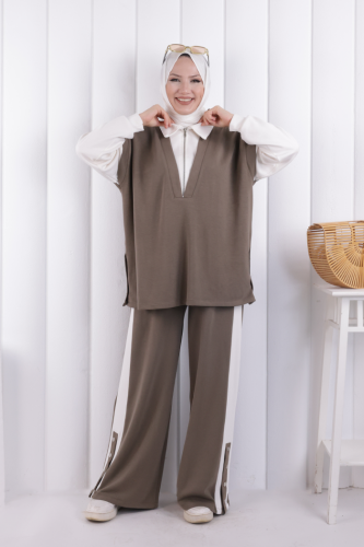 Yelek Detay Çıt Çıt Pantolonlu Takım 1209 Haki