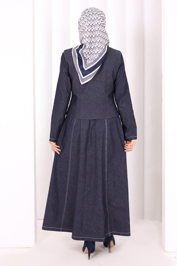 Yelekli Denim Elbise 6081 Lacivert - 4