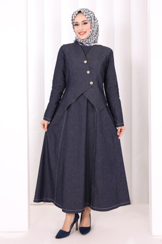 Yelekli Denim Elbise 6081 Lacivert