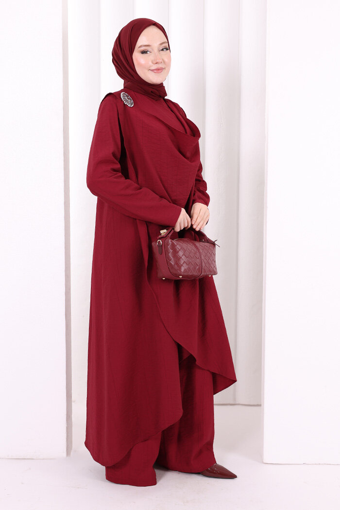 Yelekli Pantolon Takım 8012 Bordo