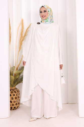 Yelekli Pantolon Takım 8012 Ekru