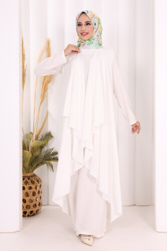 Yelekli Pantolon Takım 8012 Ekru - 3