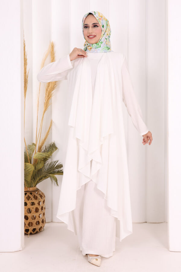 Yelekli Pantolon Takım 8012 Ekru - 3