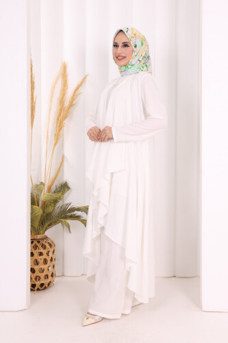 Yelekli Pantolon Takım 8012 Ekru - 4