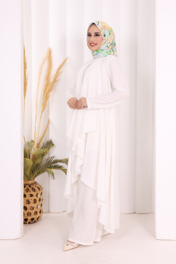 Yelekli Pantolon Takım 8012 Ekru - 4