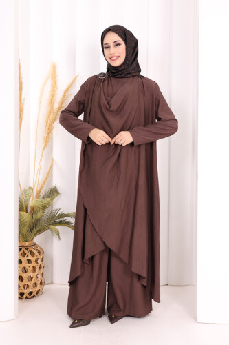 Yelekli Pantolon Takım 8012 Kahverengi - 3