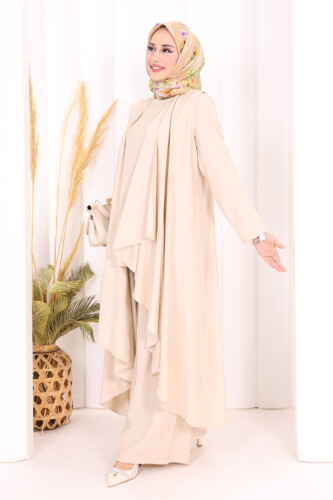 Yelekli Pantolon Takım 8012 Taş - 3