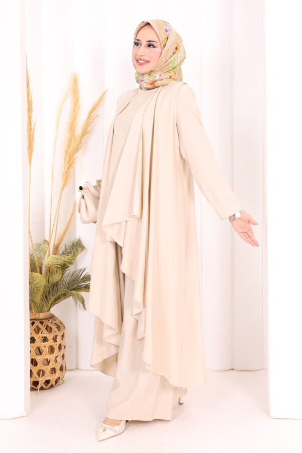 Yelekli Pantolon Takım 8012 Taş - 3