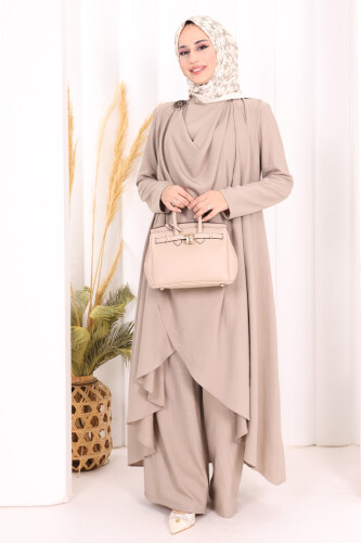 Yelekli Pantolon Takım 8012 Vizon 