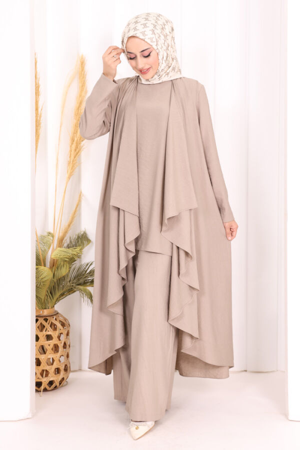 Yelekli Pantolon Takım 8012 Vizon - 2