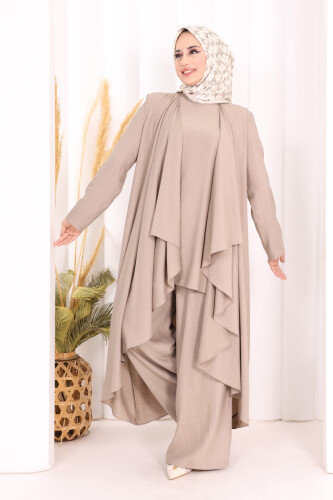 Yelekli Pantolon Takım 8012 Vizon - 3