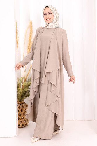 Yelekli Pantolon Takım 8012 Vizon - 4