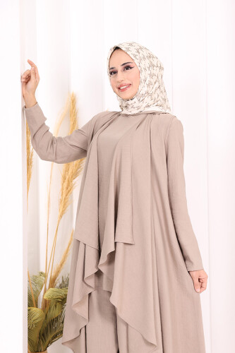 Yelekli Pantolon Takım 8012 Vizon - 6