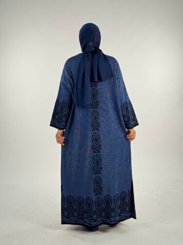 Yırtmaçlı Desenli Uzun Triko Hırka 18317 Lacivert - 2