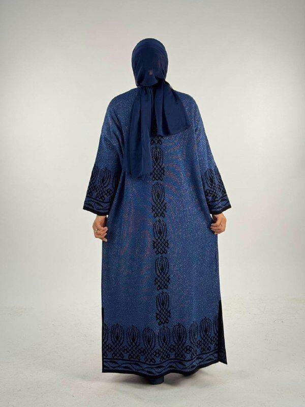 Yırtmaçlı Desenli Uzun Triko Hırka 18317 Lacivert - 2