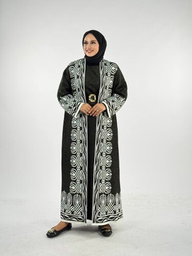 Yırtmaçlı Desenli Uzun Triko Hırka 18317 Siyah - Bym Fashion