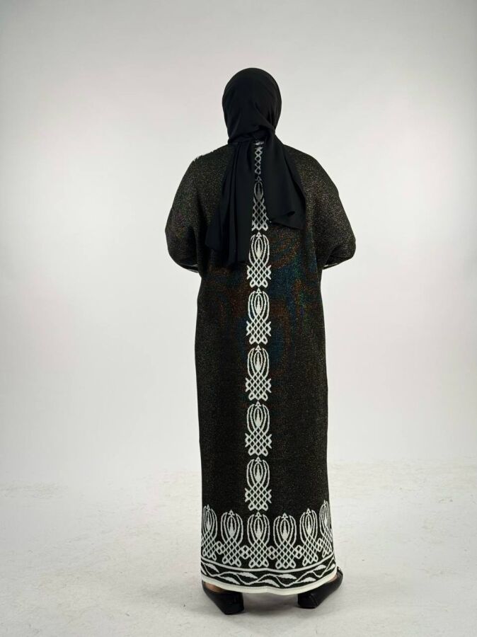 Yırtmaçlı Desenli Uzun Triko Hırka 18317 Siyah - 2