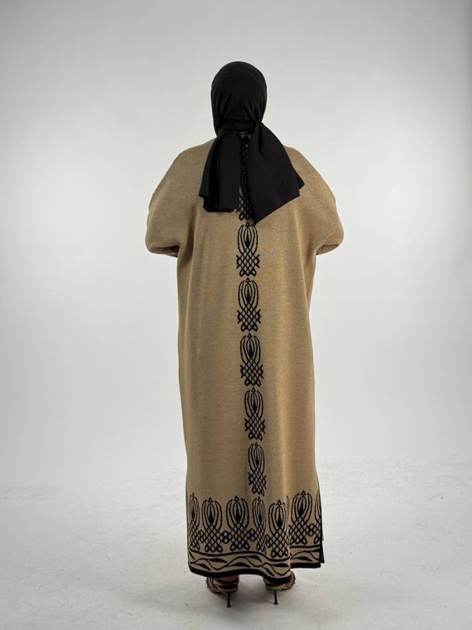 Yırtmaçlı Desenli Uzun Triko Hırka 18317 Taba - 2