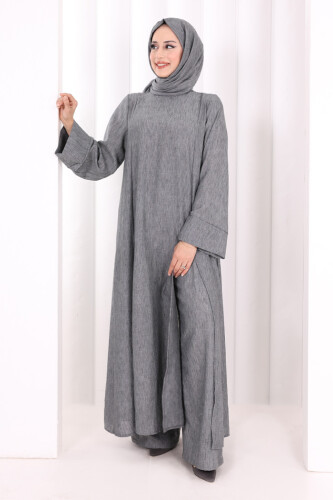 Yırtmaçlı Tunik Üçlü Takım 8035 Füme