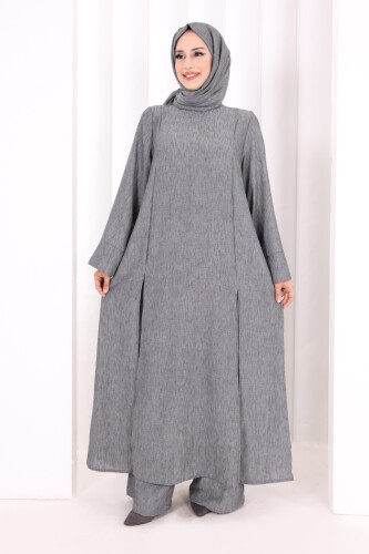 Yırtmaçlı Tunik Üçlü Takım 8035 Füme - 2