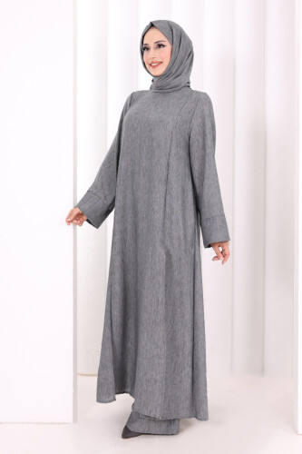 Yırtmaçlı Tunik Üçlü Takım 8035 Füme - 3