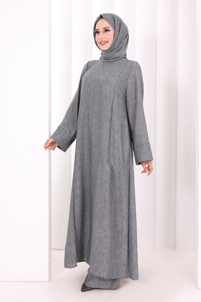 Yırtmaçlı Tunik Üçlü Takım 8035 Füme - 3