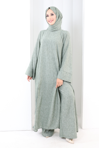 Yırtmaçlı Tunik Üçlü Takım 8035 Haki
