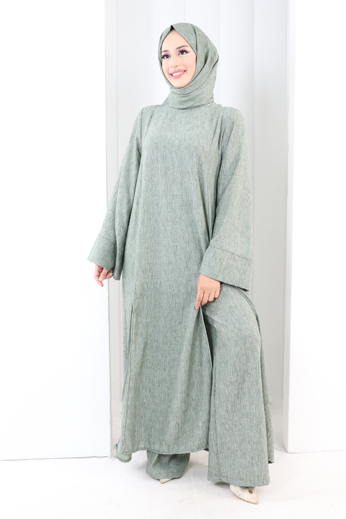 Yırtmaçlı Tunik Üçlü Takım 8035 Haki - 1