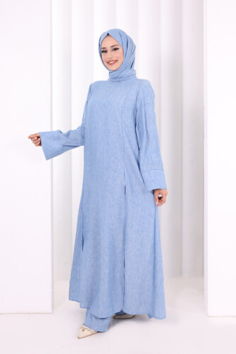 Yırtmaçlı Tunik Üçlü Takım 8035 Mavi - 3