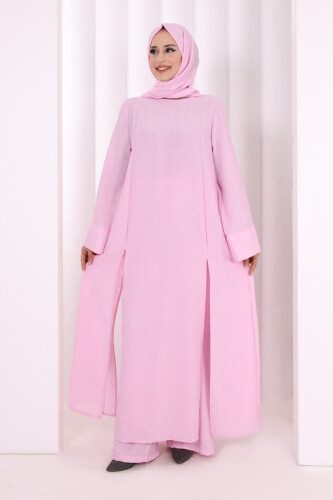 Yırtmaçlı Tunik Üçlü Takım 8035 Pembe