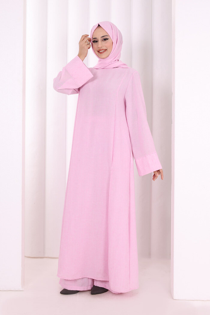 Yırtmaçlı Tunik Üçlü Takım 8035 Pembe - 3