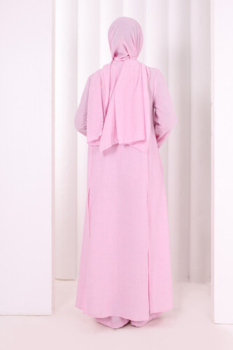 Yırtmaçlı Tunik Üçlü Takım 8035 Pembe - 5