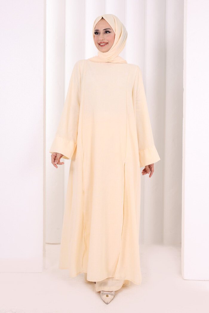 Yırtmaçlı Tunik Üçlü Takım 8035 Sarı - 2