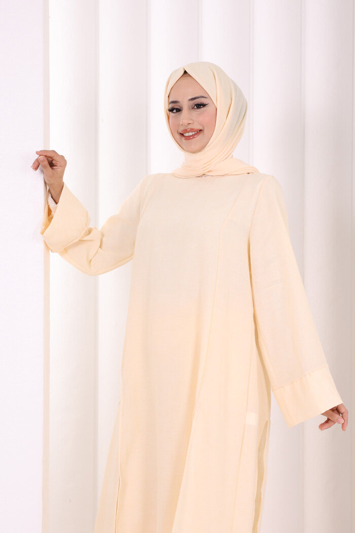 Yırtmaçlı Tunik Üçlü Takım 8035 Sarı - 5