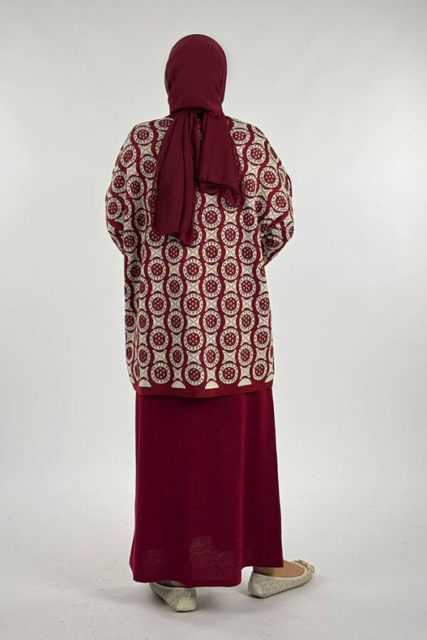 Yuvarlak Desen Triko Hırka 18324 Bordo - 2