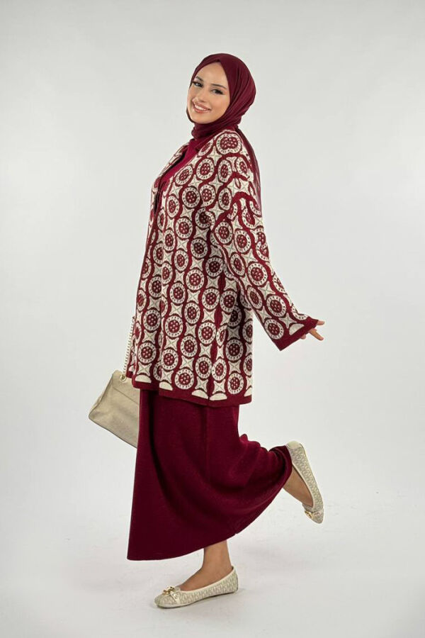 Yuvarlak Desen Triko Hırka 18324 Bordo - 3