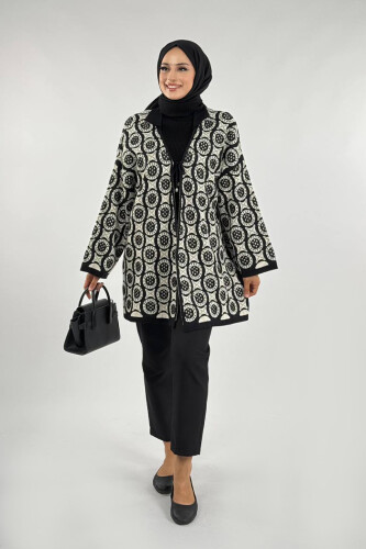 Yuvarlak Desen Triko Hırka 18324 Siyah - Bym Fashion